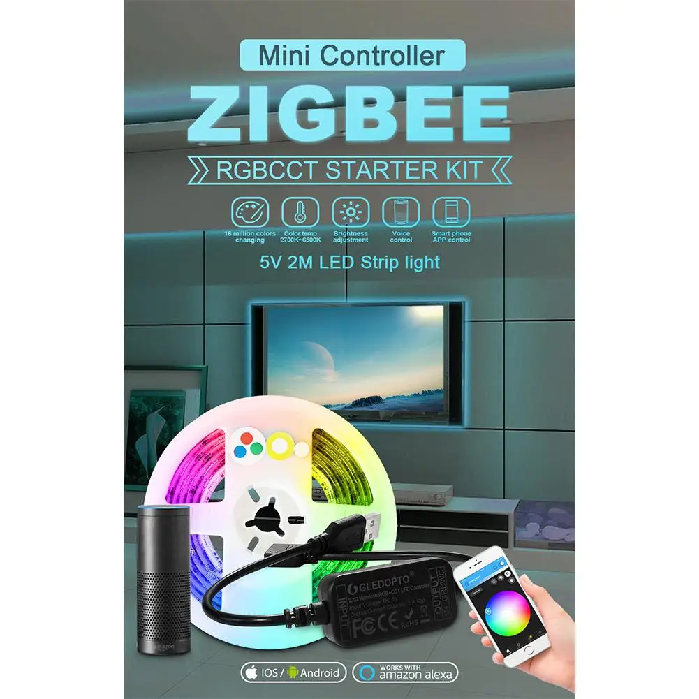 IdealHouse 2 м Интеллектуальный светодиодный 5 в ZigBee мини RGBCCT светодиодный светильник в полоску контроллер Набор USB интерфейс