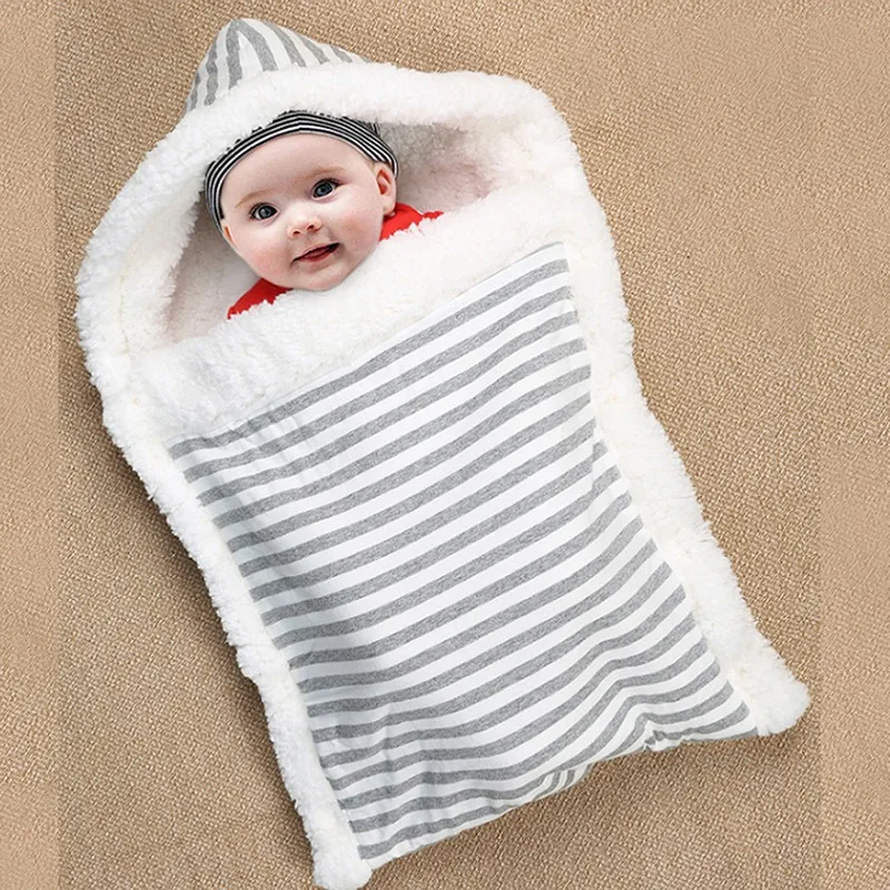 Конверт для новорожденных, детский спальный мешок, зимняя муфта для ног, коляска, Полосатое одеяло, конверт Пеленка, спальный мешок, детский кокон