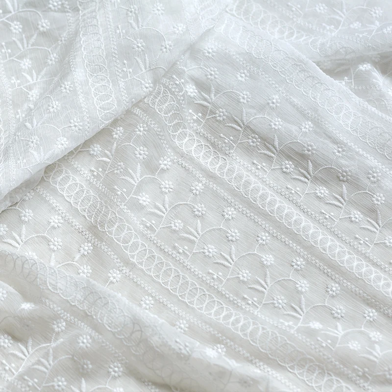Шифоновая Лоскутная шелковая Трехмерная ткань с вышивкой белая мягкая кружевная