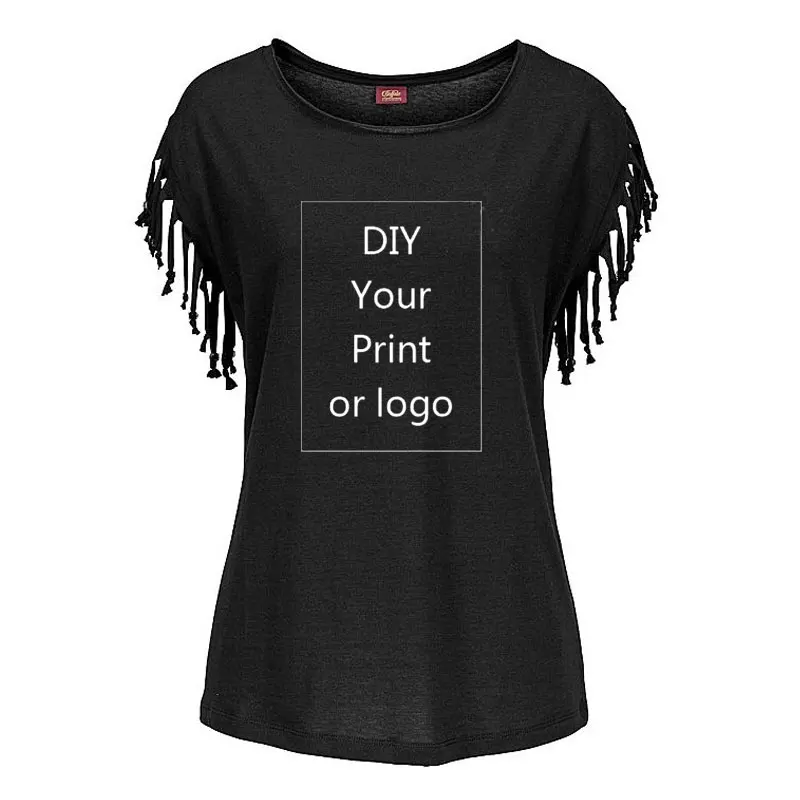 Customized Print T Shirt for Women DIY Your Like Photo or Logo Top Cotton Tassel Short Sleeve O-neck Cotton Tee images - 6