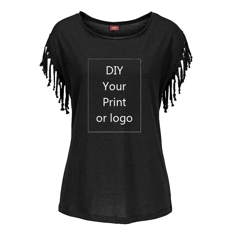 Customized Print T Shirt for Women DIY Your Like Photo or Logo Top Cotton Tassel Short Sleeve O-neck Cotton Tee 6