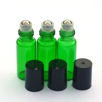 

1pcs Green Empty 5ml Refillable Roll Glass Bottle Essential Oil Glass Bottle Roll-On Black Plastic Cap Perfume Bottle