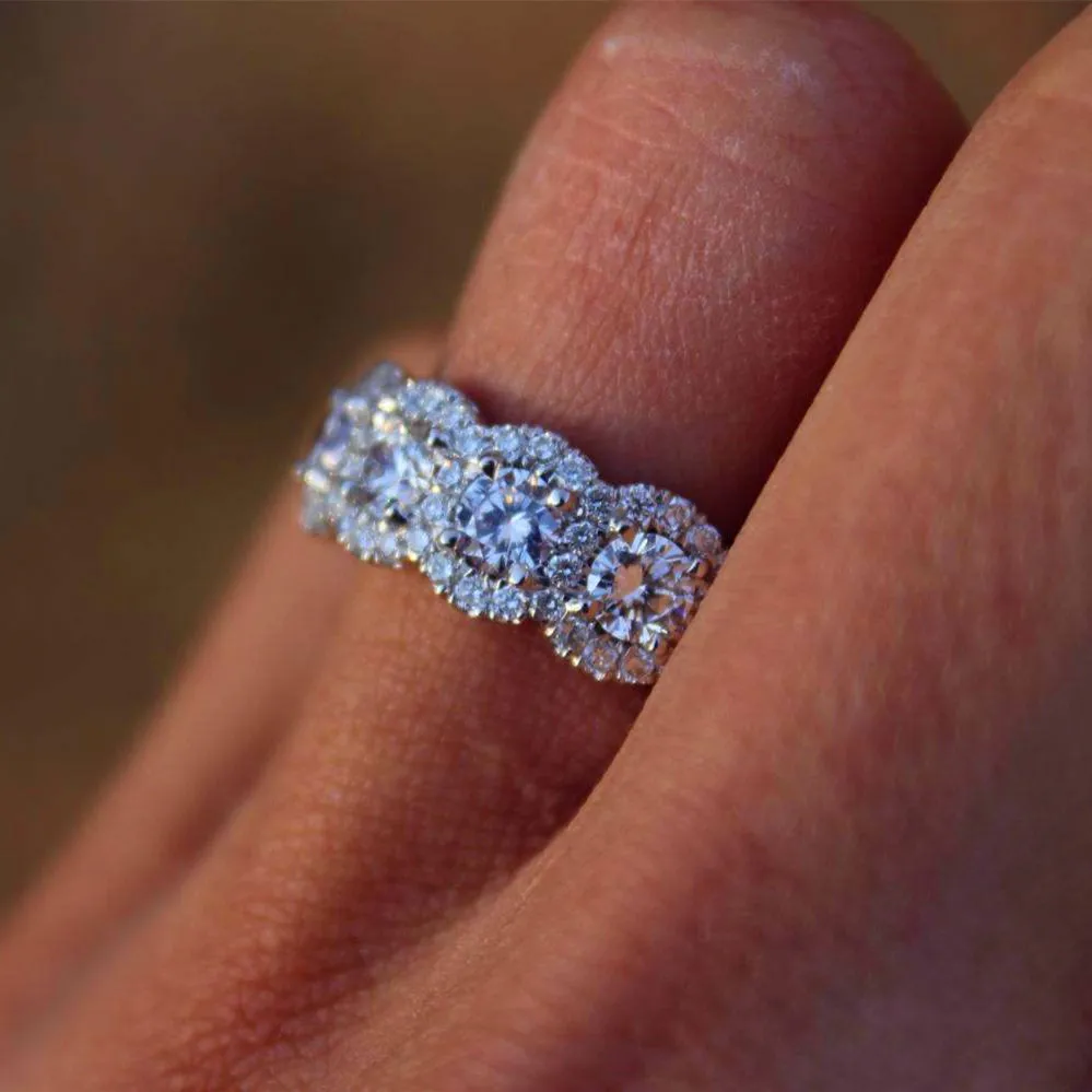 Female Big Crystal Round Engagement Ring 925 Silver Zircon Stone Ring Vintage Wedding Rings For Women wedding rings finger rings engagement rings zircon rings fashion ring crystal rings stone rings