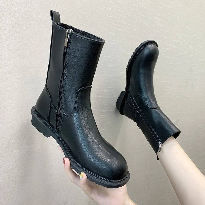 

Shoes Martin 2019 Trendy Shoes England Sub-Women's Boots Women's Autumn And Winter Monsoon plus Velvet Solid Color Chunky-Heel M