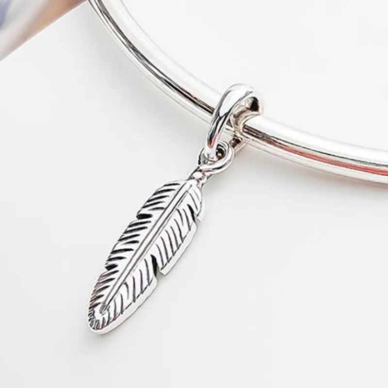 

100% 925 Sterling Silver Charm Creative Dream Catching Feather Pendant Fit Pandora Women Bracelet & Necklace Diy Jewelry