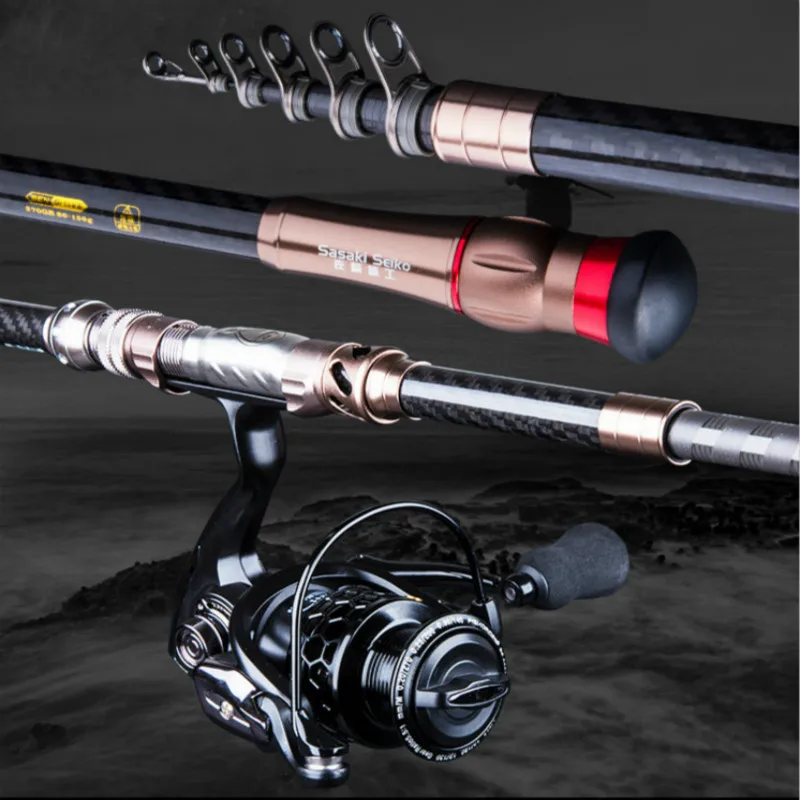  1.8m-3.6m Rock Fishing Rod Telescopic Wedkarstwo Olta Distance Throwing Pole with Spinning Reel Var