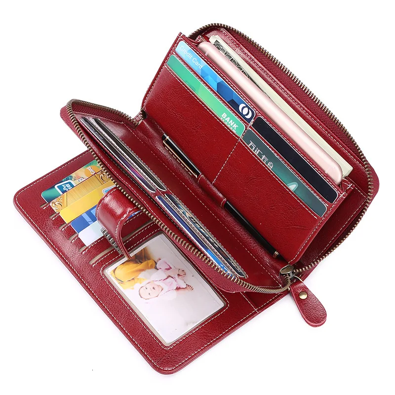 Модный кошелек женский из натуральной кожи RFID визитница женский длинный клатч Сумки Кошелек на молнии чехол для телефона Carteira Feminina