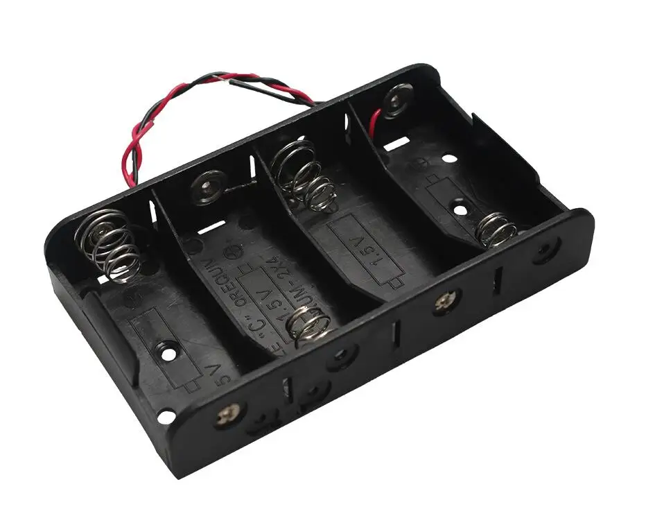 

MasterFire 15pcs/lot Black DIY Storage Box Holder Battery Case 4 Slots C Size 4 x 1.5V Batteries Holder Cell Cover with Wires