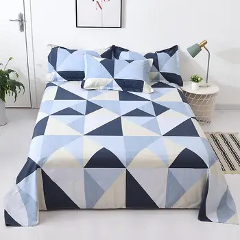 

1pc Flat Bedding Sheet Cotton Single/Double/Queen/King Size Geometry Style Bed Linen And Pillowcase Bed Covers For Adult