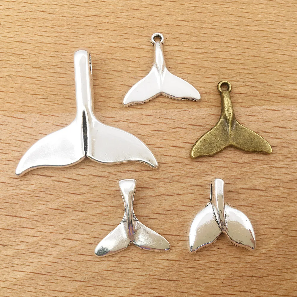 

10pcs/lot Zinc Alloy Antique Silver Antique Bronze Mix Whale Dolphin Tail Shape Charms Pendant for DIY Necklace Jewelry Making