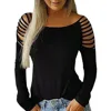 Sexy Blouses For Women Summer Casual Cut Out Tunic Streetwear Hollow Out Tops solid color Long sleeve Pullover Ladies Shirts 2