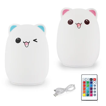 

LED Night Light Cute Bear Silicone Touch Sensor USB Night Light Lamp Nightlight with Remote Control for Rooms Adults Kids Gift