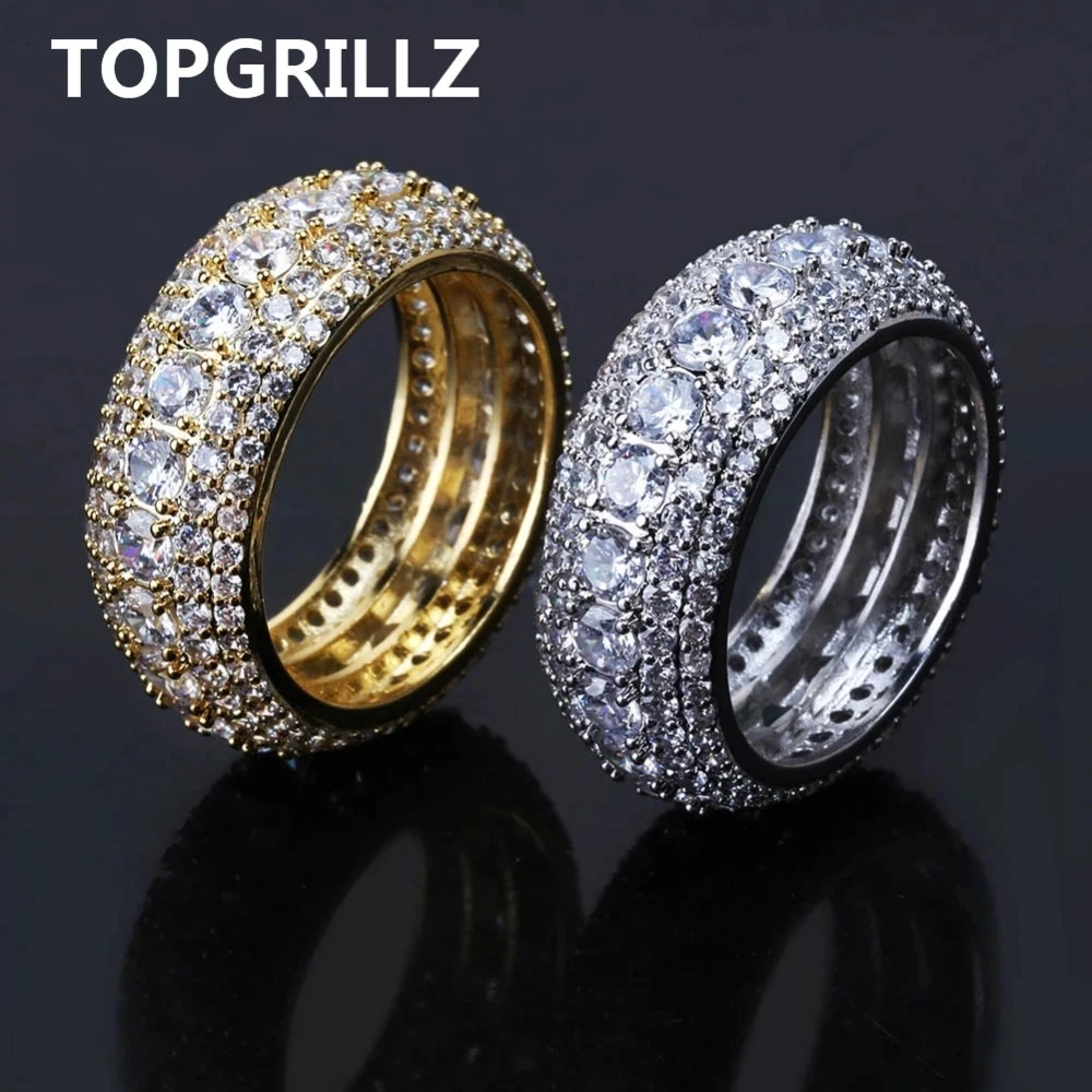 TOPGRILLZ хип хоп мужское кольцо с кубическим цирконием 10 мм Золотое Серебряное CZ