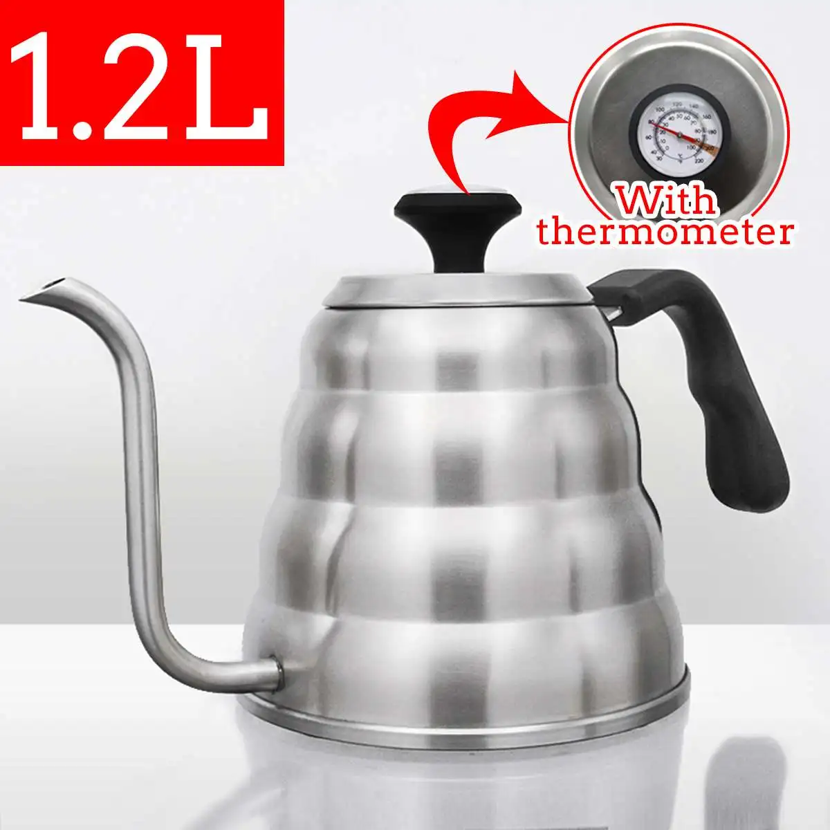thermometer 1.2L 1,2 л кофейник из нержавеющей стали с термометром, чайник с длинным носиком, гусиная шея, капельный чайник, термо-чайник, заварочный чайник - Цвет: thermometer 1.2L