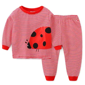 

Children Toddler Pajamas Cotton Baby Girl Red Pajamas Baby Sleepwear Kids Pyjamas Girl Stripe Ladybug Cartoon Long Sleeve 2-7y