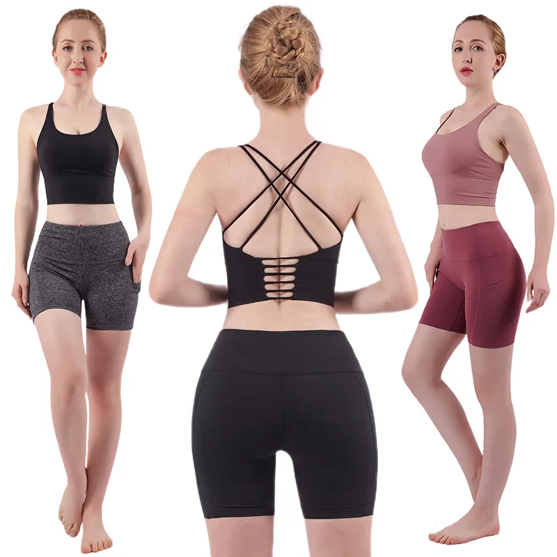 

Europe and America Large Size Bra Yoga Clothes Suit Women's Summer Tight High-waisted Athletic Pants Running Healthy Beauty Fitn