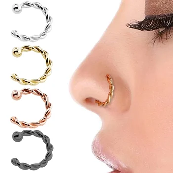 

Huitan Punk Style Fake Nose Rings Lip Rings Body Jewelry Faux Piercing Clip Women Nose Rings Twist Design Gift for Cool Girl