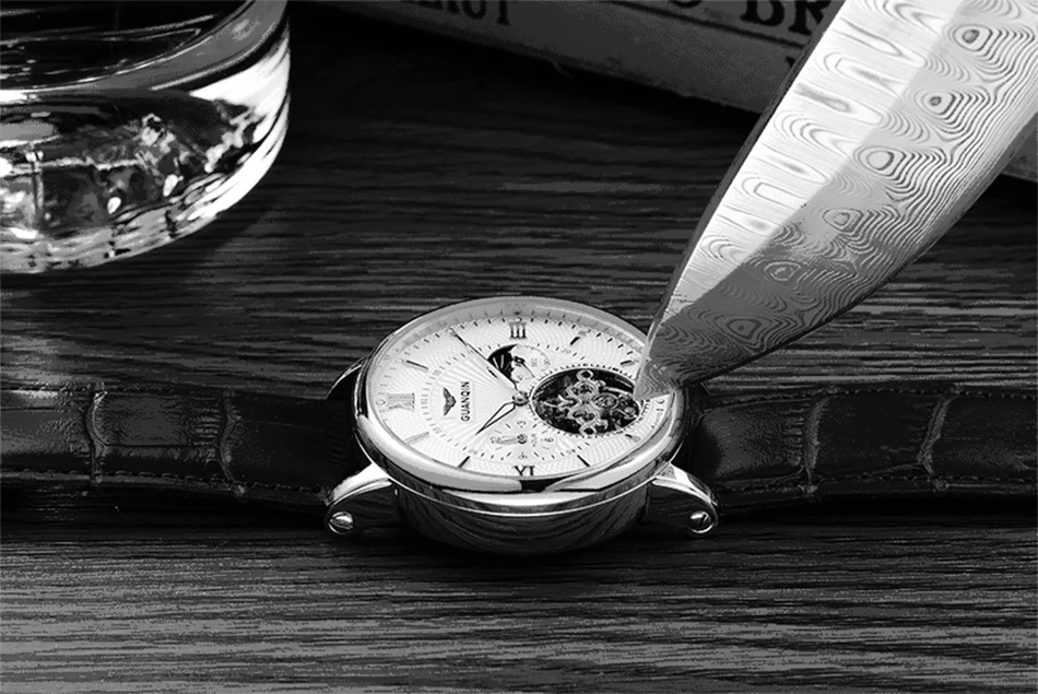 GUANQIN 2022 New Luxury Military Watch Men's Watch Mechanical Automatic Watch Tourbillon Skeleton Leather Belt 30M Waterproof