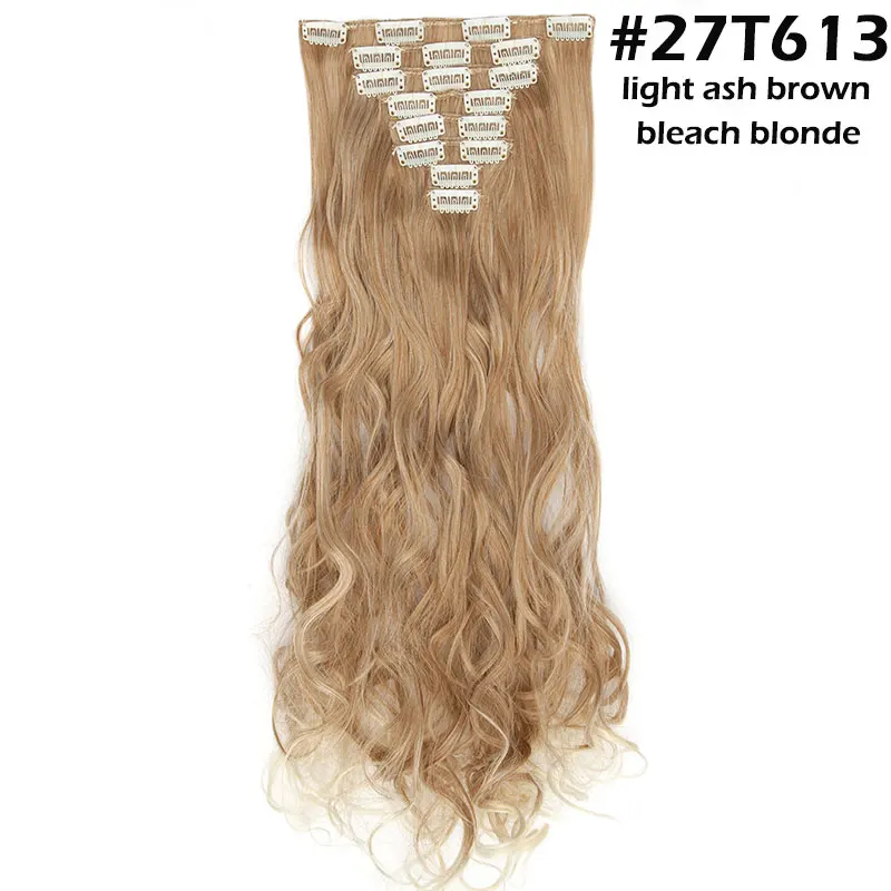 27T613 S-noilite 24 дюймов 18 зажимы длинные вьющиеся накладные волосы на застежке, 8 шт./компл. высокое Температура волокна шиньоны Синтетический зажим для наращивания волос - Цвет: 27T613
