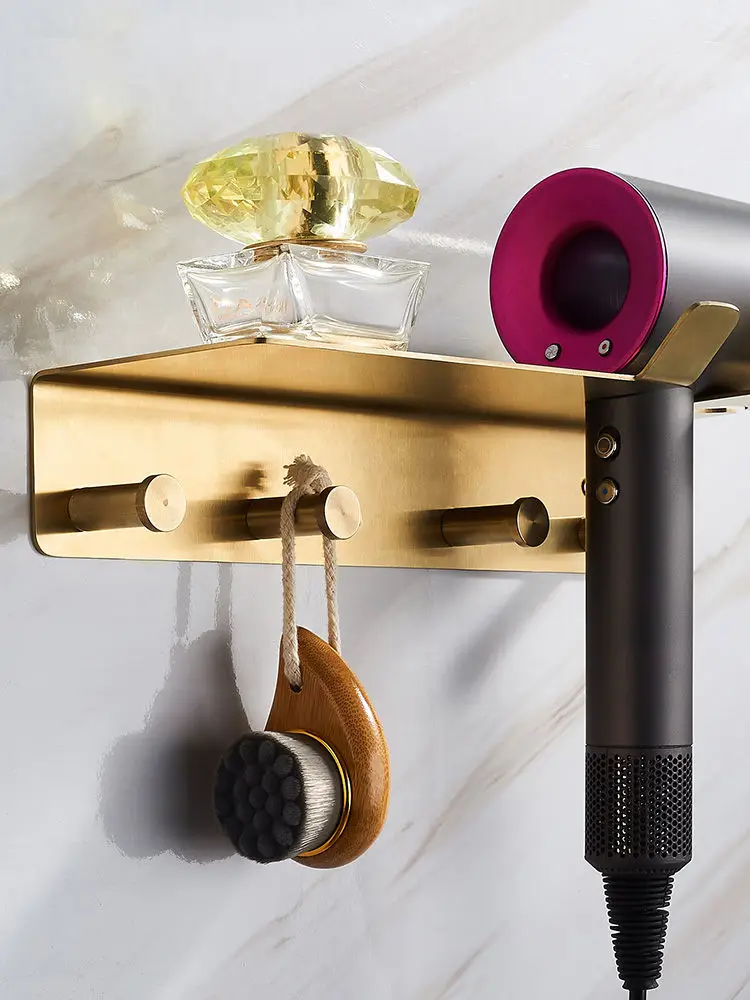 Bathroom Shelf 304 Stainless Steel Corner With Hair Dryer Holder/Rack &amp Hooks Nail Punched Bath Hardware Free Shipping | Обустройство