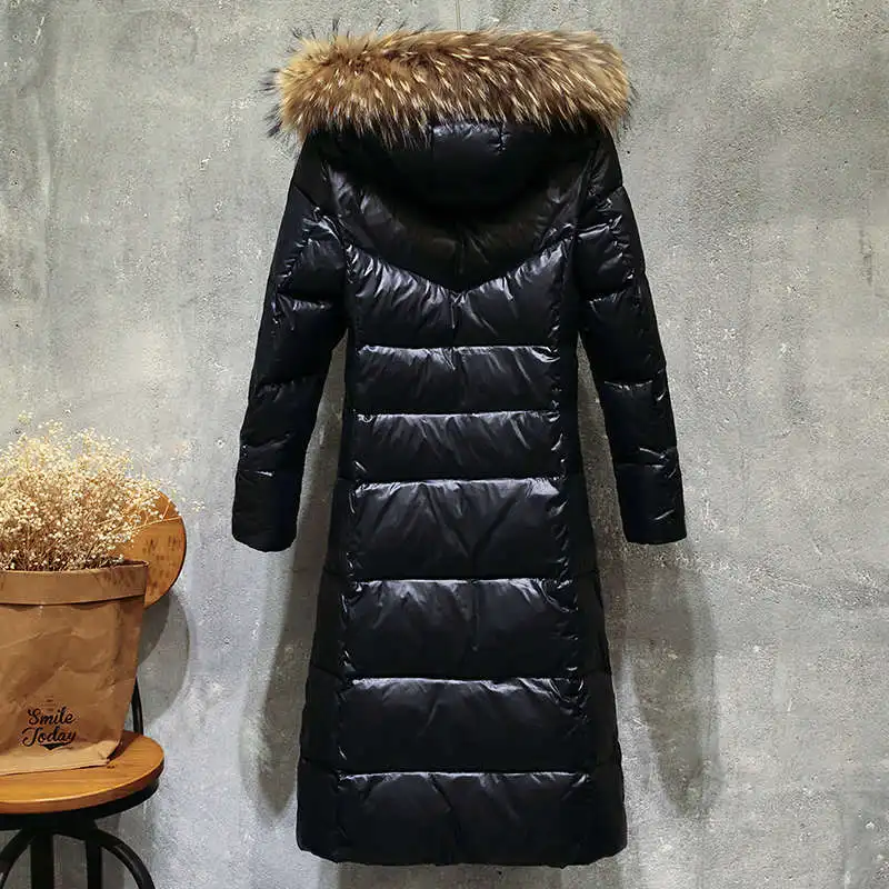 Jaqueta Feminina Inverno зимняя куртка Женская Толстая черная серая куртка на утином пуху воротник из меха енота длинные парки куртка пальто C3737