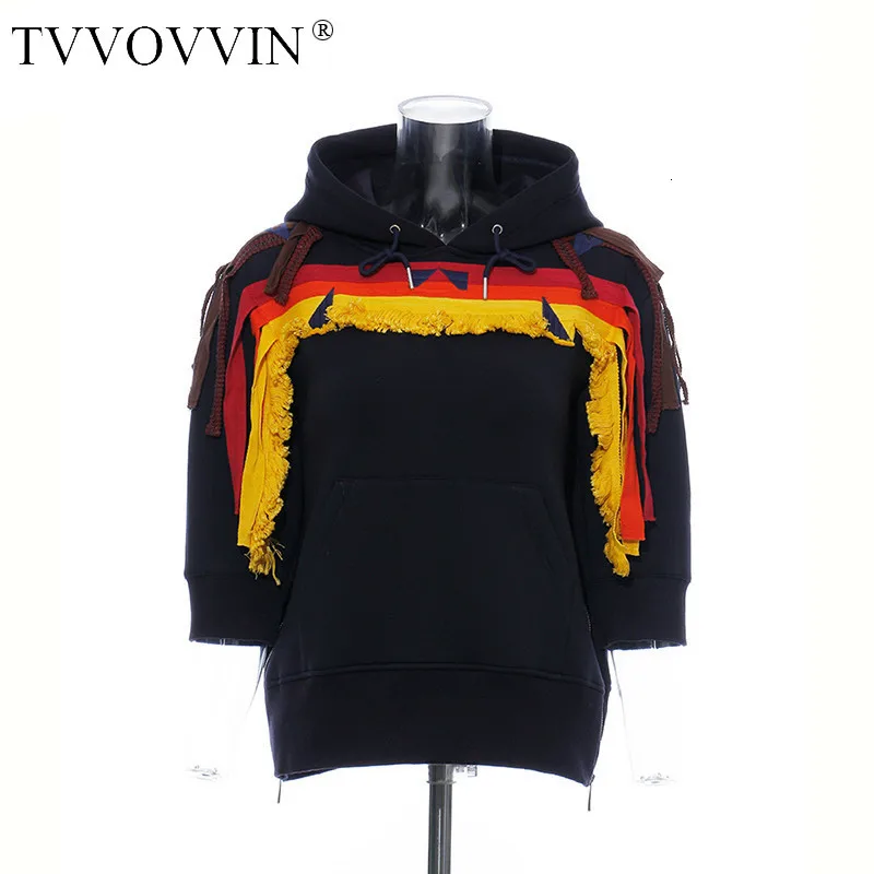 TVVOVVIN, свободный крой, с кисточками, вышивка, Splt Joint, толстовка, новинка, с капюшоном, длинный рукав, для женщин, большой размер, модная, Осень-зима, F833