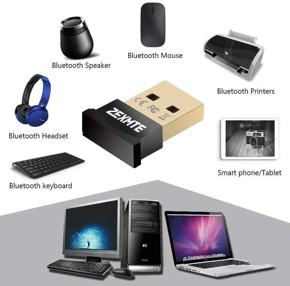 Zexmte Bluetooth USB Adapter CSR 4.0 Dongle Receiver Support Windows10/8/7/Visa/XP for Desktop Laptop Mouse and Keyboard Headset