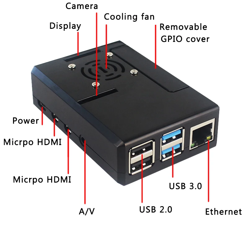 Raspberry Pi 4 Модель B ABS Чехол черный прозрачный пластиковый корпус Съемная крышка GPIO с охлаждающим вентилятором для Raspberry Pi 4