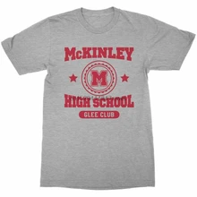 Glee Mckinley Glee Club szara koszulka dla dorosłych (1) tanie tanio SHORT CN (pochodzenie) Z okrągłym kołnierzykiem Short sleeve white t-shirt tshirts Black White tee shirt t shirt tops