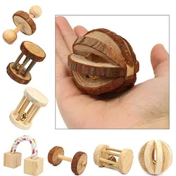 Coelho de madeira natural bonito brinquedos pinheiro dumells unicycle sino rolo mastigar brinquedos para cobaias rato pequeno animal estimação molares suprimentos