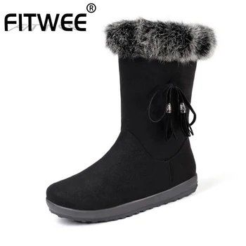 

FITWEE Women Winter Warm Ankle Boots Plush Fur Flats Round Toe Zipper Short Boots Daily Casual Tassels Shoes Women Size 35-43