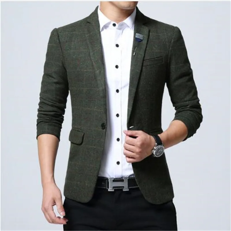 Новинка, мужские шерстяные блейзеры, британский стиль, плед, 4XL, 5XL, весенний мужской тонкий повседневный деловой пиджак, пальто, Мужская Брендовая верхняя одежда, куртка, BF773 - Цвет: 1