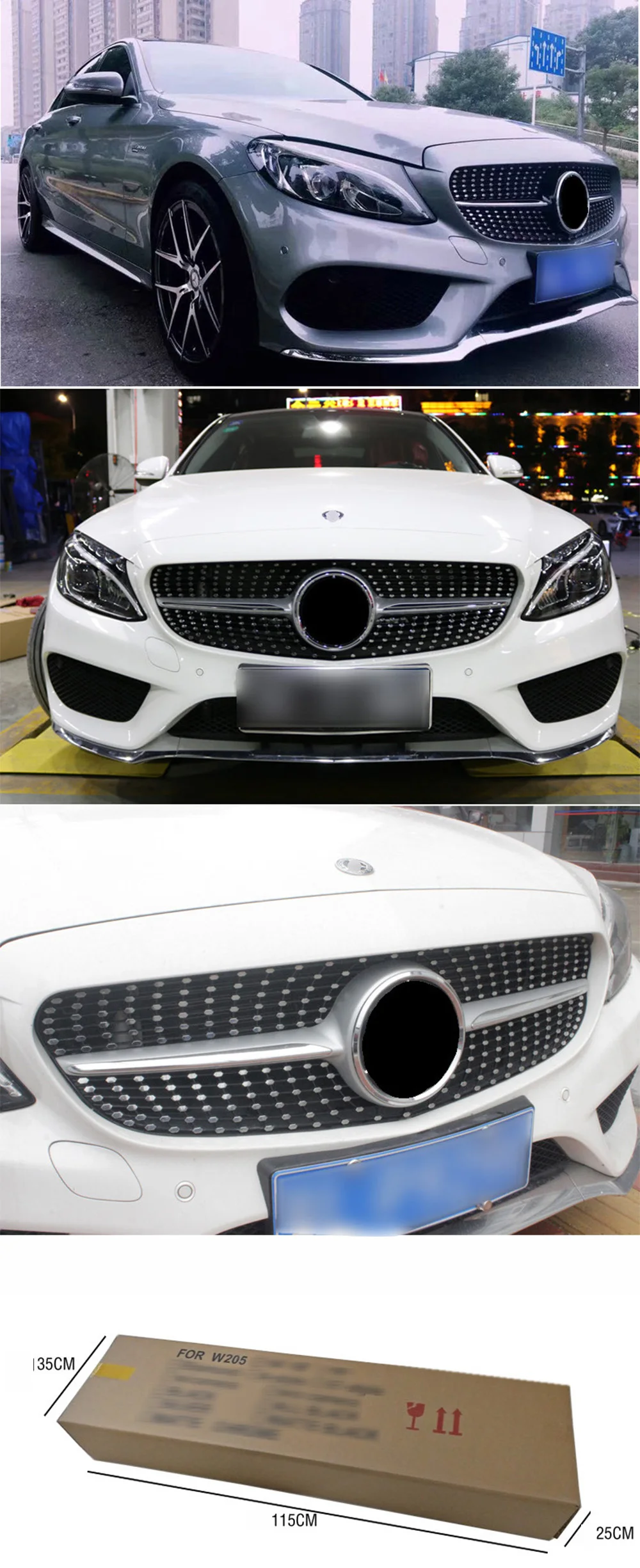 Автомобильная Передняя Алмазная решетка подходит для Mercedes Benz C Class w205 c63 grill- C450 C250 C180 C200 C220 без центрального логотипа