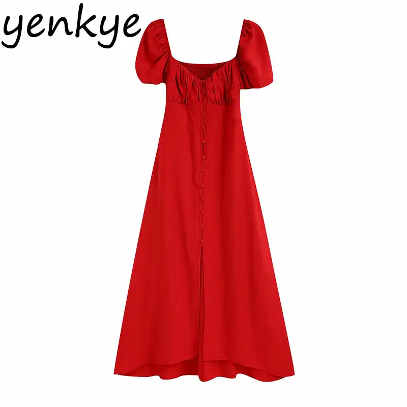 red midi summer dress