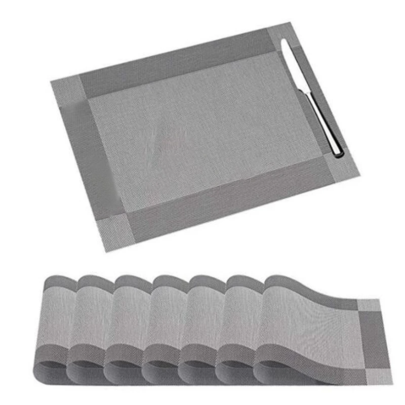 Table Mats Set Of 8 Dining Place Washable Placemats Non-Slip Heat Resistant Pvc with Singel Border Decoration Rectang | Дом и сад