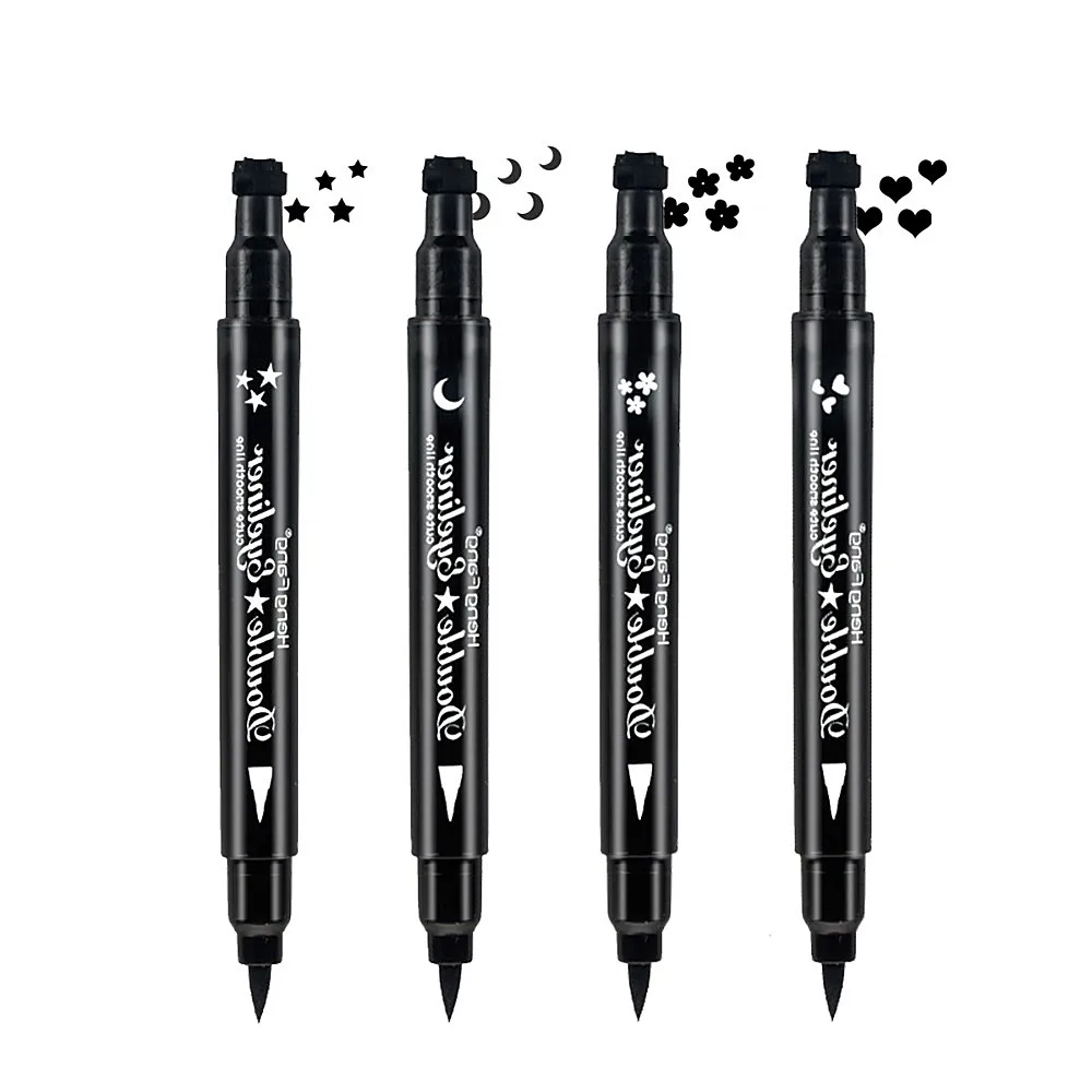 4 стиля, черный жидкий карандаш для подводки глаз, водостойкий, двойная головка, штамп, подводка для глаз, тату-ручка, инструменты для макияжа, звезда, луна, титони, сердце, TSLM2