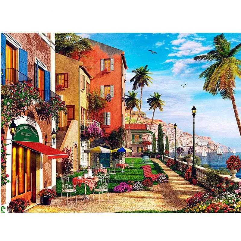 Scenic Seaside Diamond Embroidery Landscape Diamond Painting With Round square Rhinestones Diamond Cross Stitch Beaded Picture_副本