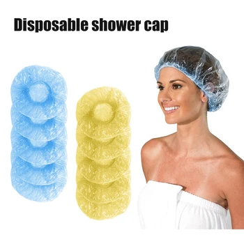 

100Pcs Yellow/Blue Disposable Shower Caps Multifunction Plastic Waterproof Clear Bath Caps Bath Shower Supplies