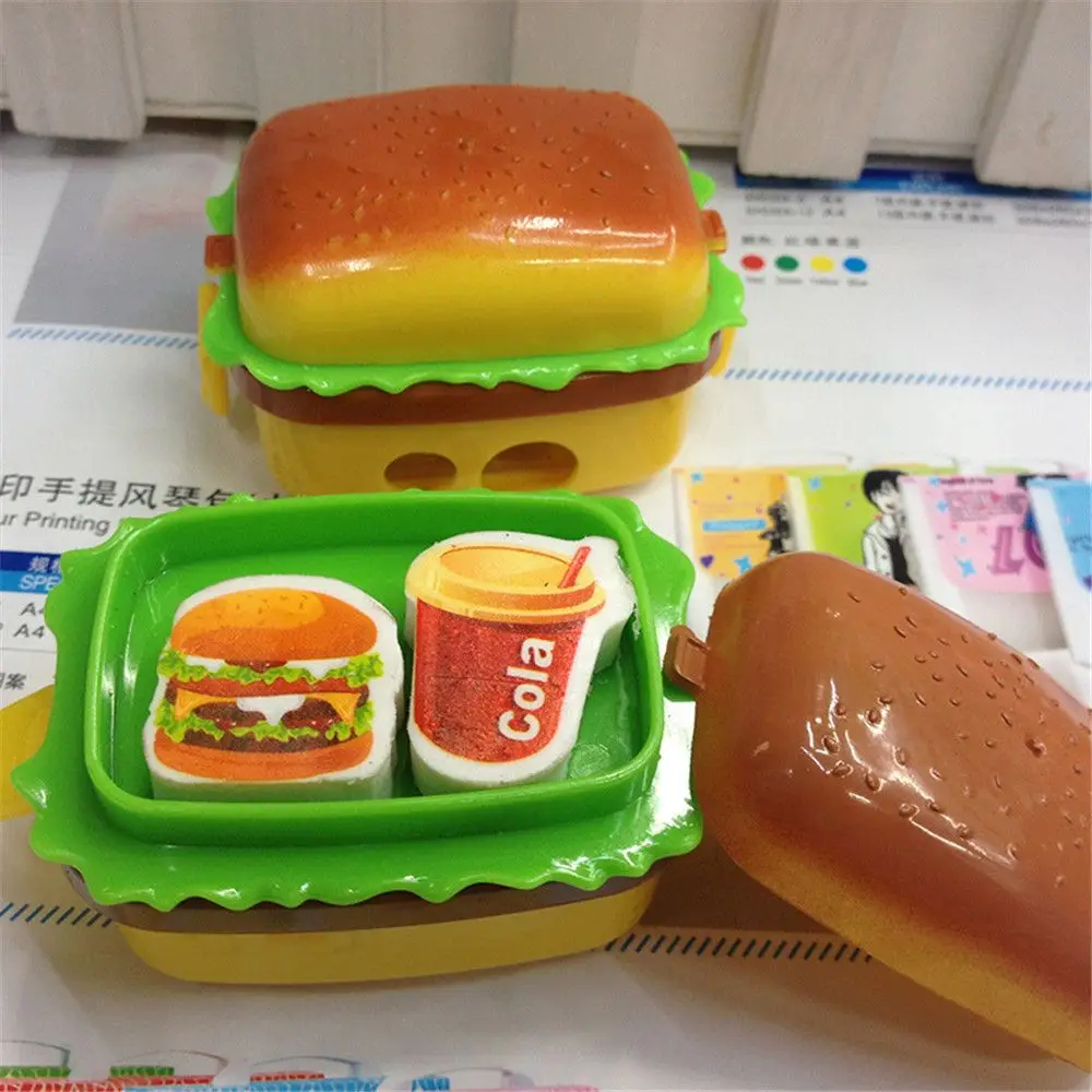1 шт. CuteHamburgar точилка для карандашей с двумя ластиками Kawaii канцелярские принадлежности ручной резак для карандашей детские подарки школьные офисные принадлежности
