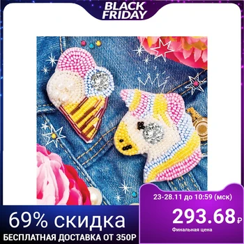 

Brooch made of felt, beadwork "Unicorn and ice cream", 2 pcs.