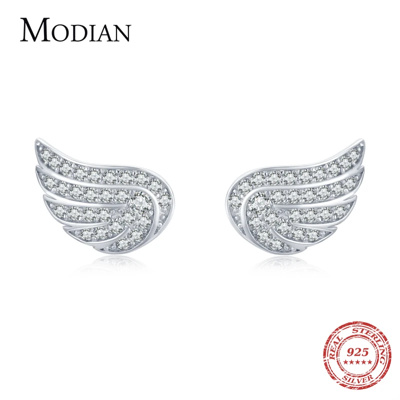 

Modian Luxury Simple Full CZ Earring Fashion 925 Sterling Silver Angel Wings Stud Earrings For Girl Women Silver Fine Jewelry