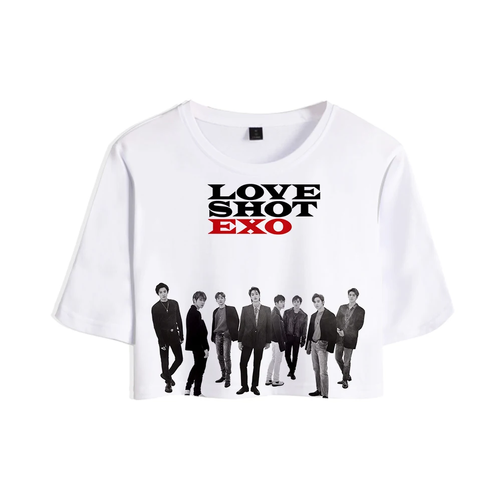 Kpop взрыва магазин EXO Love Shot 3D кроп-топы для женщин летние шорты с длинным рукавом