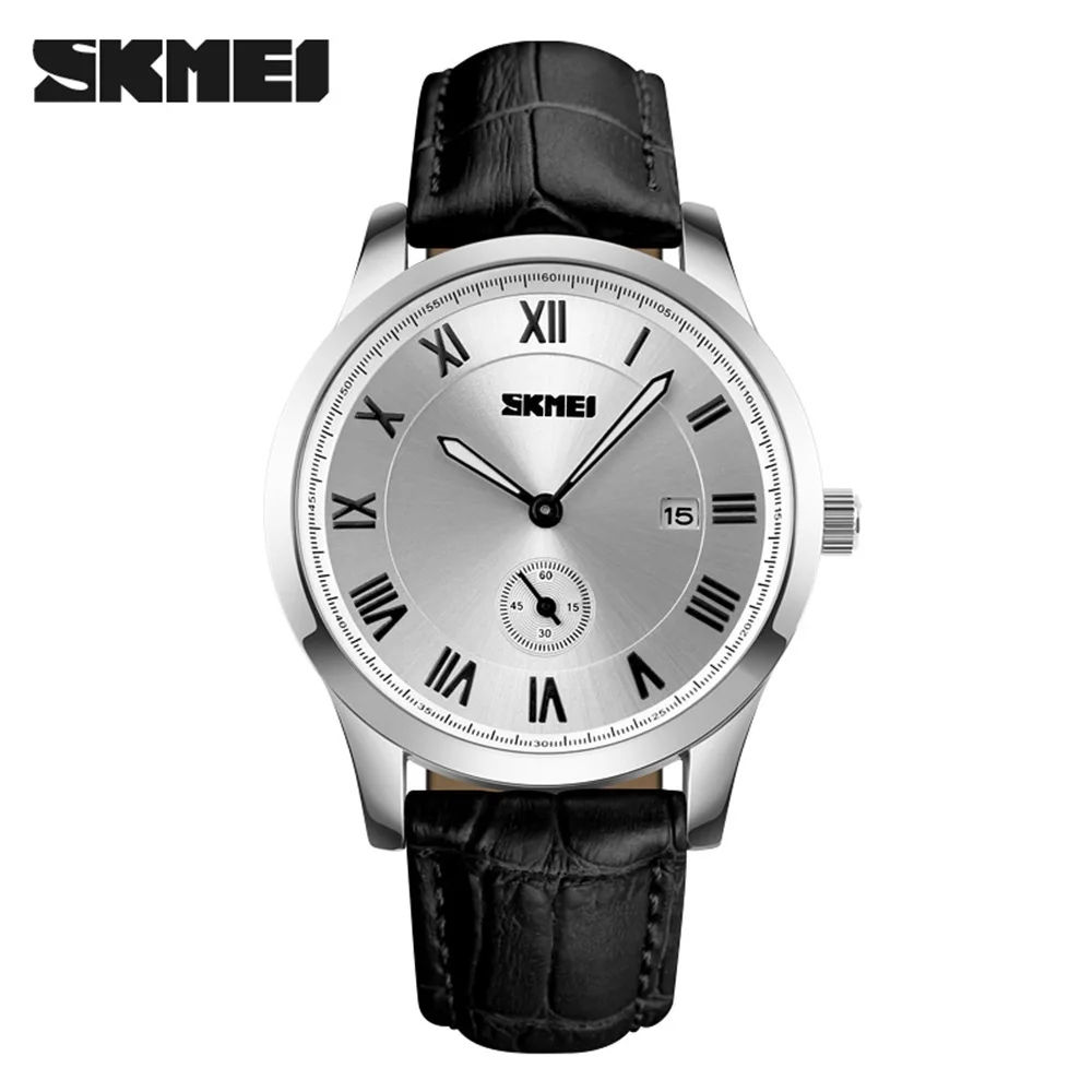 

Skmei 1132 Casual Business Men Leather Watch with Calendar Large Dial MEN'S Quartz Watch