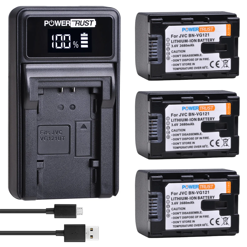 1X2680 mAh BN-VG121 VG121U VG121US батарея и светодиодный USB зарядное устройство для JVC Everio GZ-E серии BN-VG138 BN-VG107U VG114 батареи - Цвет: 3Battery and Charger
