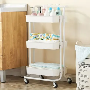 

3-Tier Home Portable Kitchen Storage Utility cart Metal ABS Neymar Plastic Three-tier Trolley With Handrails Creative Home White
