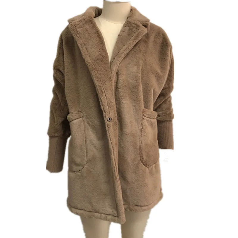 dark khaki Пушистая теплая куртка, пальто для женщин, зимняя верхняя одежда с рукавами «летучая мышь», женское повседневное пальто с открытой передней частью, верхняя одежда - Цвет: dark khaki