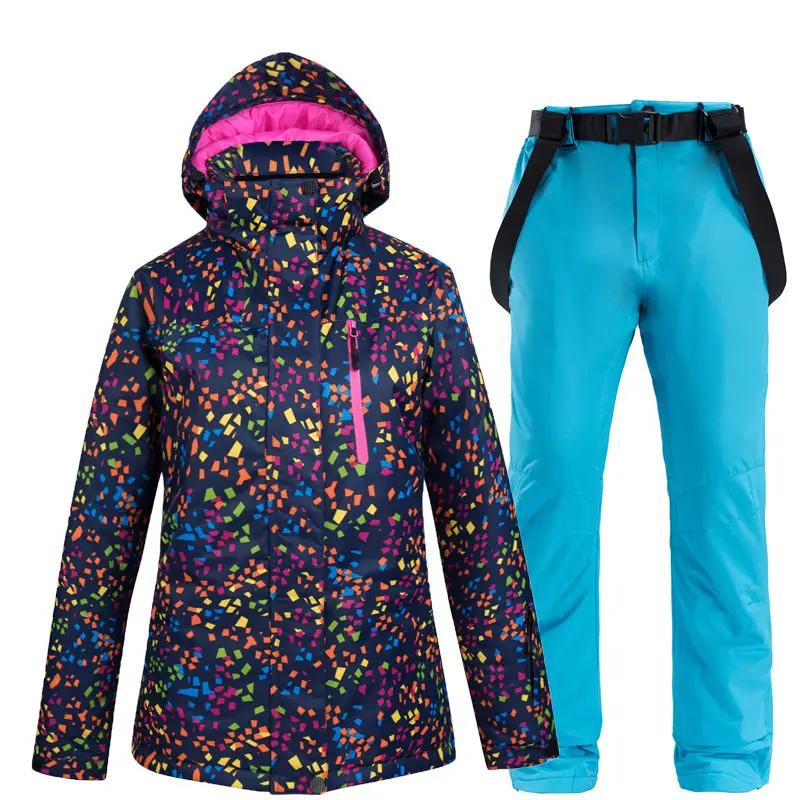 Недорогой женский лыжный костюм, комплекты одежды для сноубординга, водонепроницаемые ветрозащитные зимние костюмы, куртки+ нагрудники, штаны, лыжный костюм - Цвет: picture jacket pant