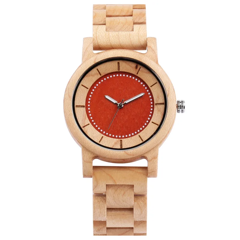 Modern Mature Wood Watch Men's Sport Wristwatch Maple Wooden Quartz Analog Clock for Men Adjustable Bamboo Bracelet Strap Gift