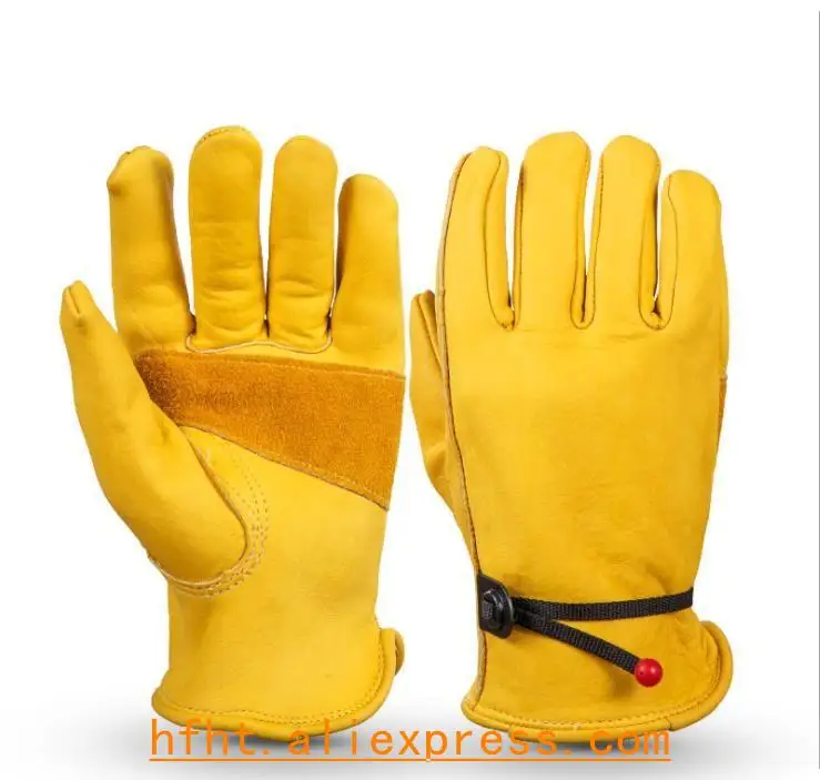 cowhide gloves for outdoor cycling wear-resistant, palm Gato strengthen cross-country locomotive racing dermal gloves - Цвет: Цвет: желтый