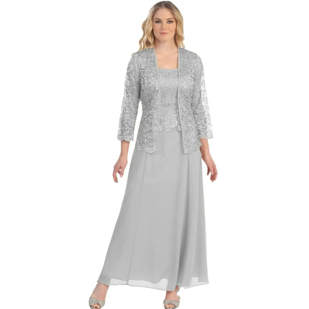 Robe De Soiree, кружевной топ, шифоновое длинное вечернее платье с курткой, с длинными рукавами, свадебное платье для гостей, два предмета, торжественное платье